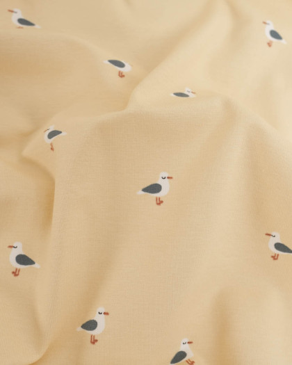 Jersey de Coton Beige Petite Mouette - Mercerine