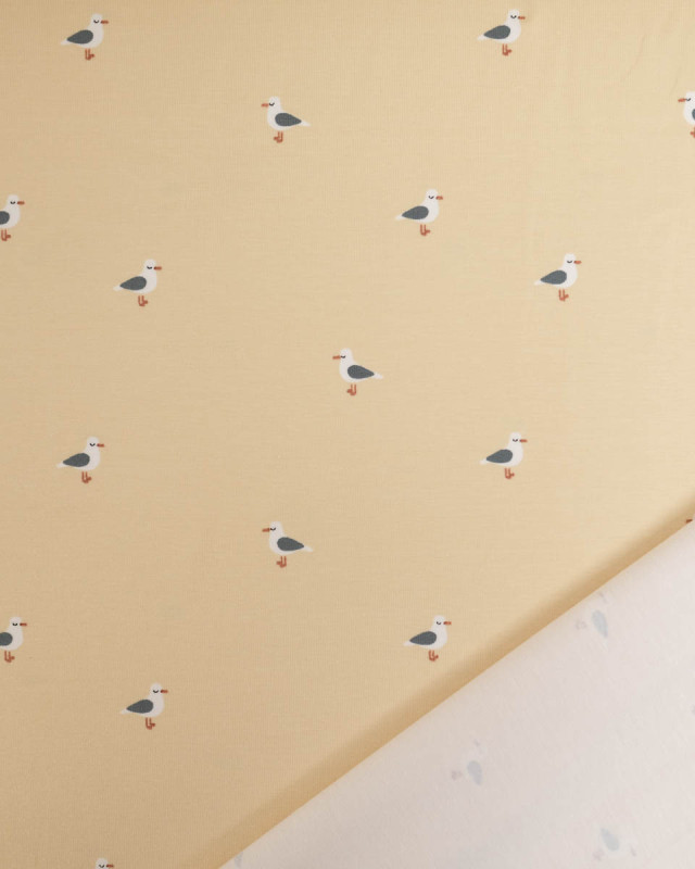 Jersey de Coton Beige Petite Mouette - Mercerine