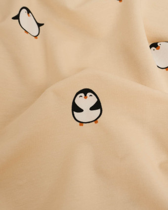 Tissu Sweat envers doudou Pingouins - Mercerine