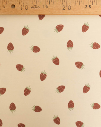 Jersey de Coton Sable Motif Fraise - Mercerine