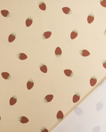 Jersey de Coton Sable Motif Fraise - Mercerine