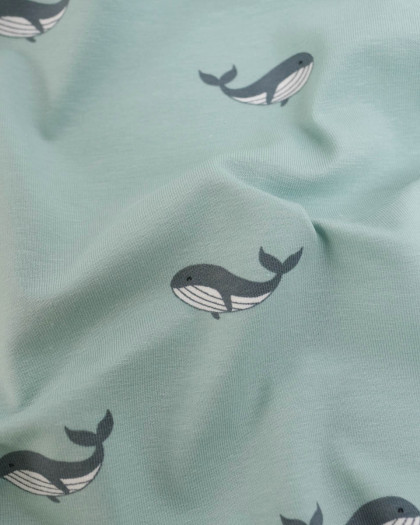 Jersey de Coton Bleu Bébé Motif Baleine - Mercerine