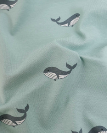 Jersey de Coton Bleu Bébé Motif Baleine - Mercerine