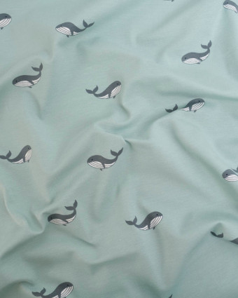 Jersey de Coton Bleu Bébé Motif Baleine - Mercerine