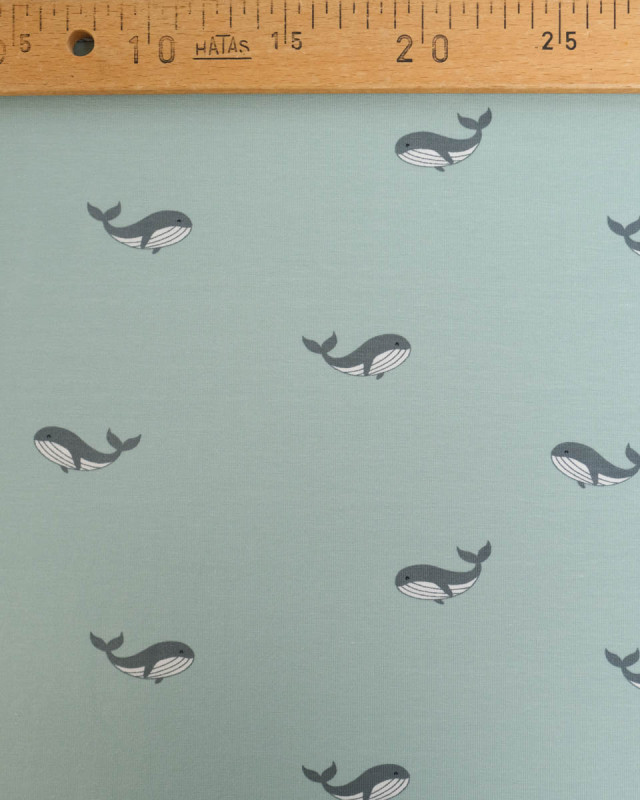 Jersey de Coton Bleu Bébé Motif Baleine - Mercerine