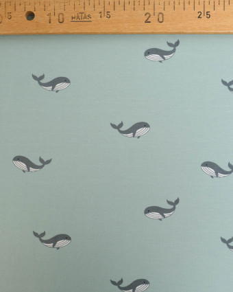 Jersey de Coton Bleu Bébé Motif Baleine - Mercerine