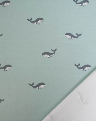 Jersey de Coton Bleu Bébé Motif Baleine - Mercerine