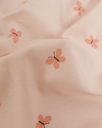 Jersey de Coton Rose Nude Petits Papillon - Mercerine