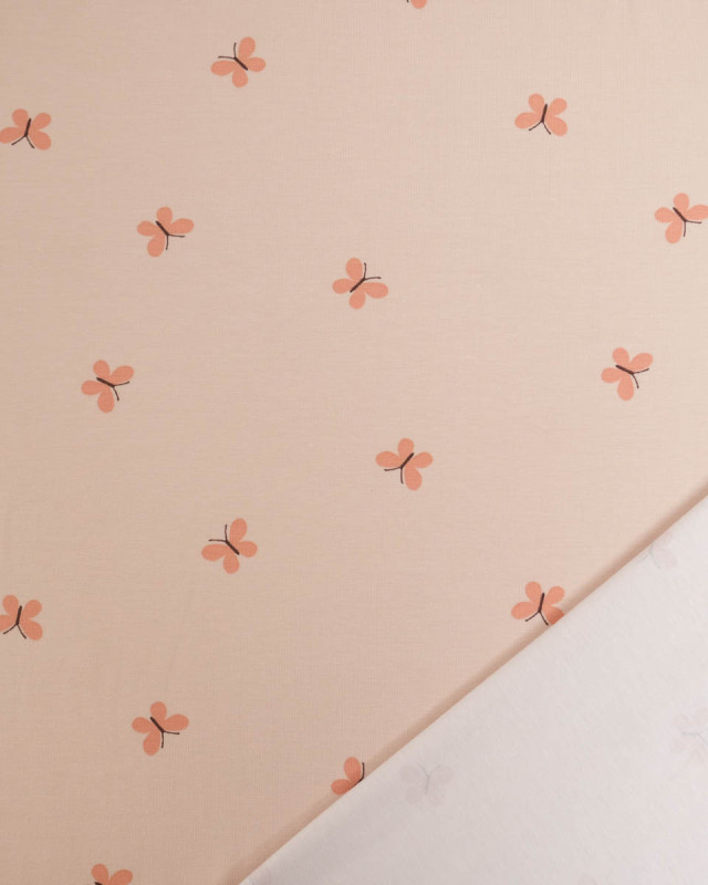 Jersey de Coton Rose Nude Petits Papillon - Mercerine