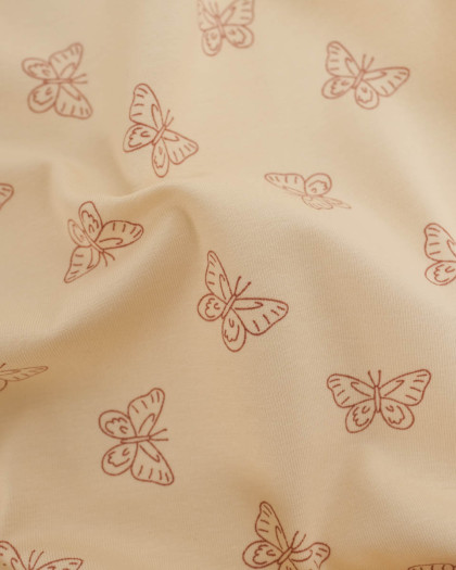 Jersey de Coton Beige Motif Papillon - Mercerine