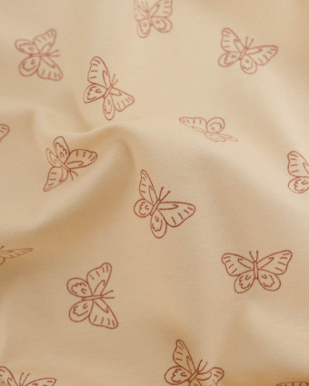 Jersey de Coton Beige Motif Papillon - Mercerine