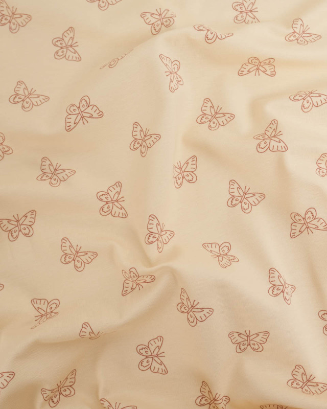 Jersey de Coton Beige Motif Papillon - Mercerine