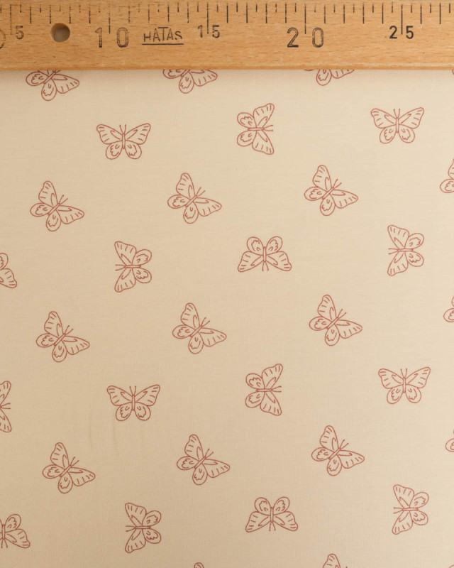 Jersey de Coton Beige Motif Papillon - Mercerine