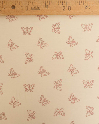 Jersey de Coton Beige Motif Papillon - Mercerine