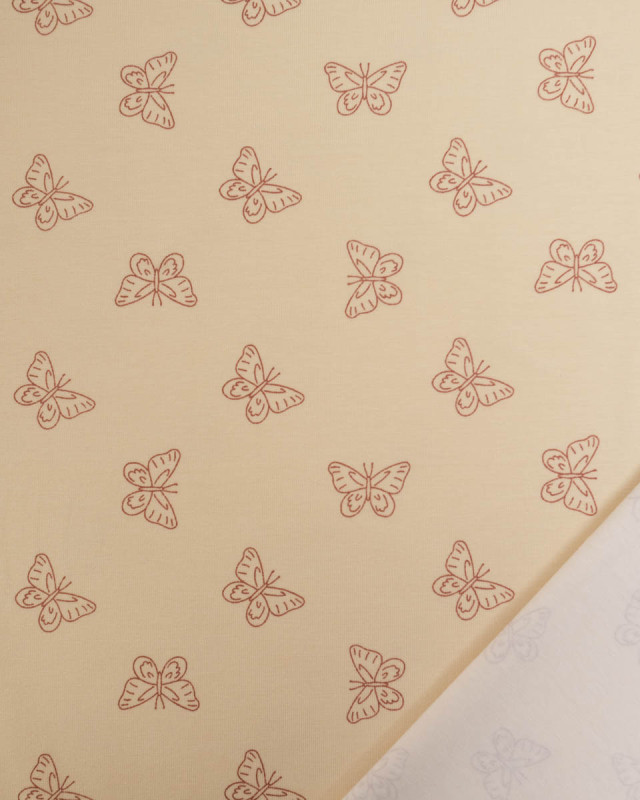 Jersey de Coton Beige Motif Papillon - Mercerine