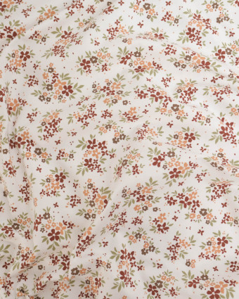 Jersey de Coton Ecru Motif Fleuri Terracotta - Mercerine