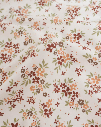 Jersey de Coton Ecru Motif Fleuri Terracotta - Mercerine
