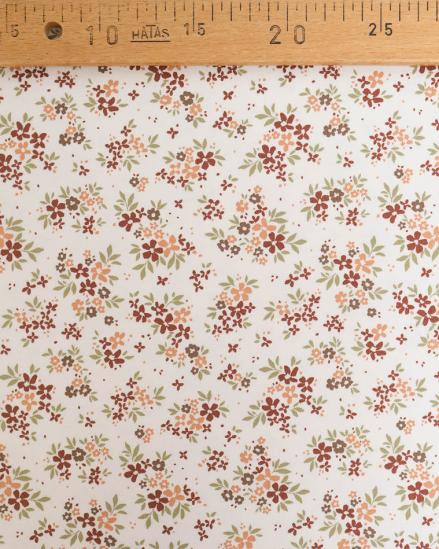 Jersey de Coton Ecru Motif Fleuri Terracotta - Mercerine