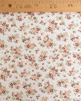 Jersey de Coton Ecru Motif Fleuri Terracotta - Mercerine