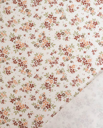 Jersey de Coton Ecru Motif Fleuri Terracotta - Mercerine