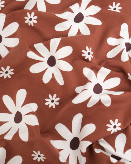 Jersey French Terry Chocolat Motif Fleuri - Mercerine
