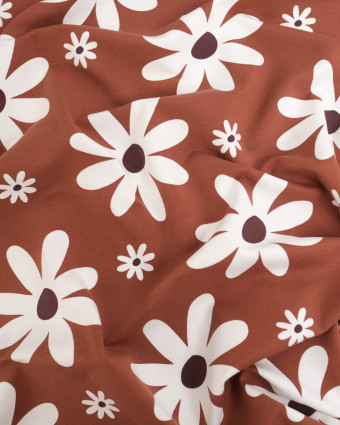 Jersey French Terry Chocolat Motif Fleuri - Mercerine