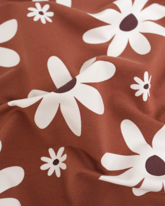 Jersey French Terry Chocolat Motif Fleuri - Mercerine
