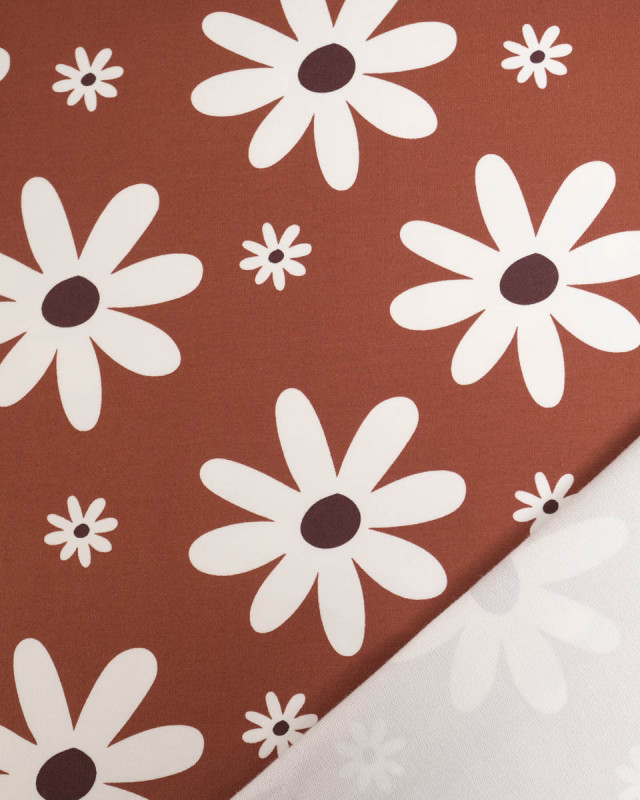 Jersey French Terry Chocolat Motif Fleuri - Mercerine