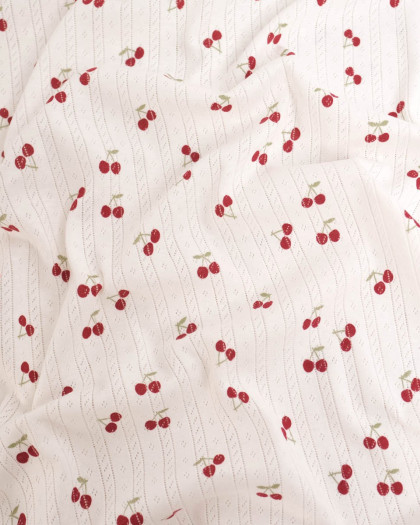 Jersey Ajouré Ecru Petites Cerises - Mercerine