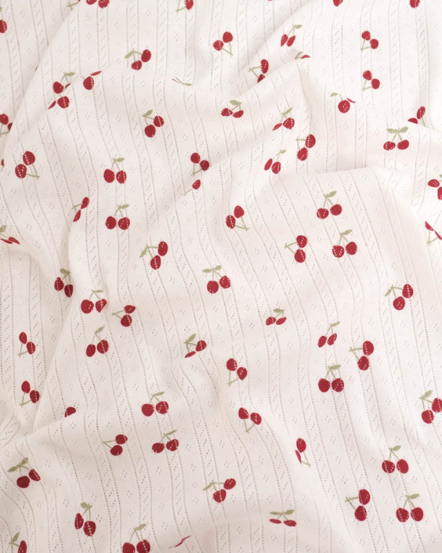 Jersey Ajouré Ecru Petites Cerises - Mercerine