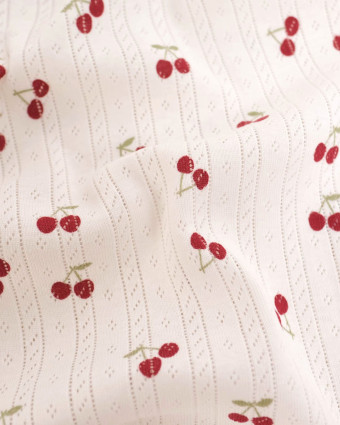 Jersey Ajouré Ecru Petites Cerises - Mercerine