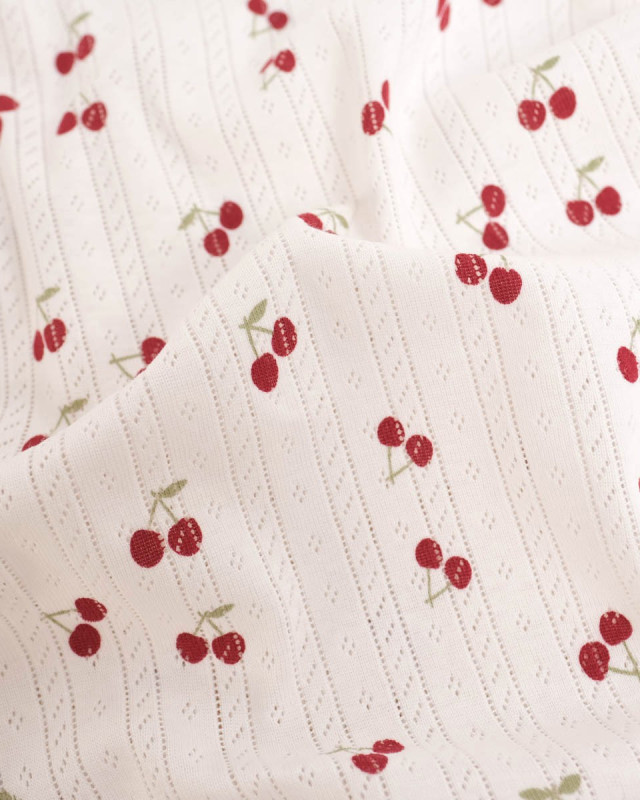 Jersey Ajouré Ecru Petites Cerises - Mercerine