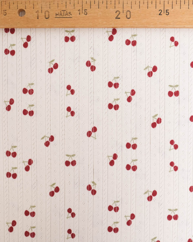 Jersey Ajouré Ecru Petites Cerises - Mercerine
