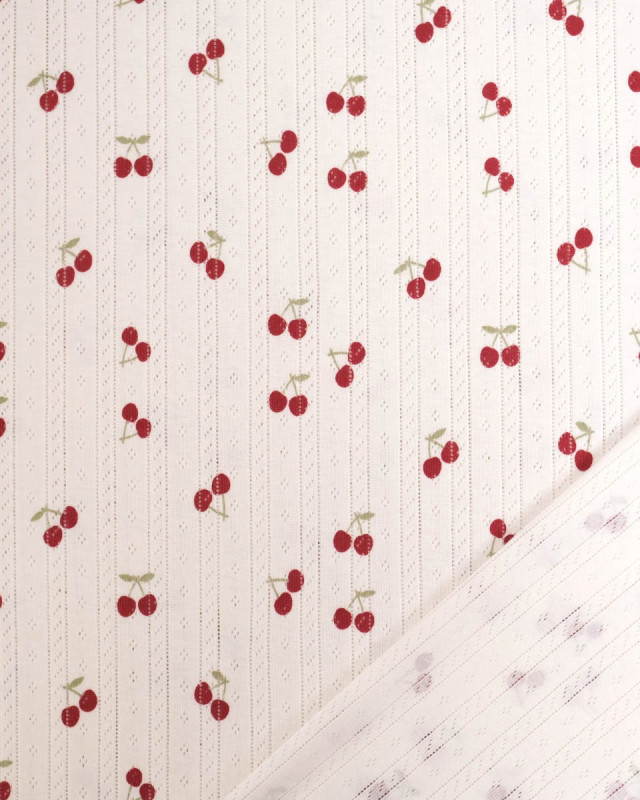 Jersey Ajouré Ecru Petites Cerises - Mercerine