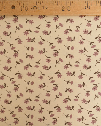 Jersey de Coton Beige Petites Fleurs Mauve - Mercerine