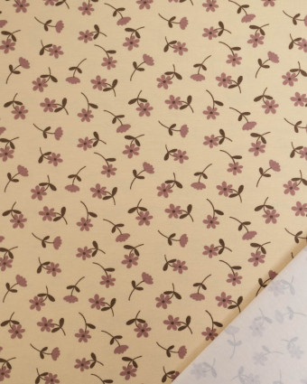 Jersey de Coton Beige Petites Fleurs Mauve - Mercerine