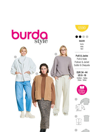 Patron Pull, Gilet & Veste Burda 5590 - Mercerine