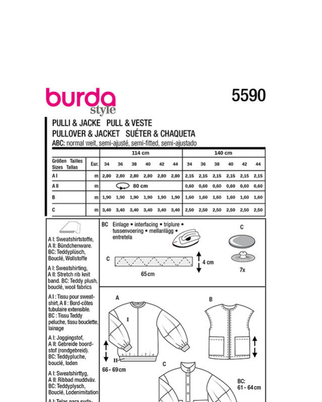 Patron Pull, Gilet & Veste Burda 5590 - Mercerine