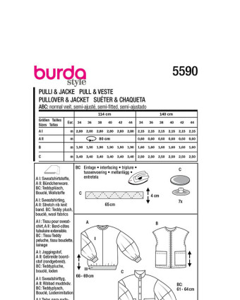Patron Pull, Gilet & Veste Burda 5590 - Mercerine