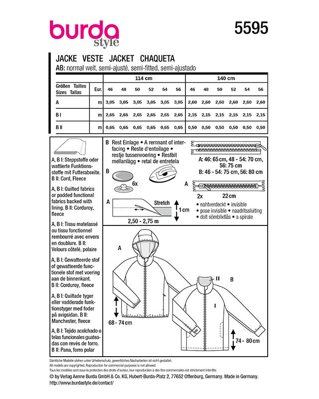 Patron Veste Burda 5595 - Mercerine