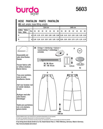 Patron Pantalon Burda 5603 - Mercerine