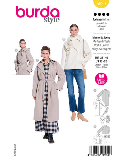 Patron Veste & Manteau Burda 5620 - Mercerine