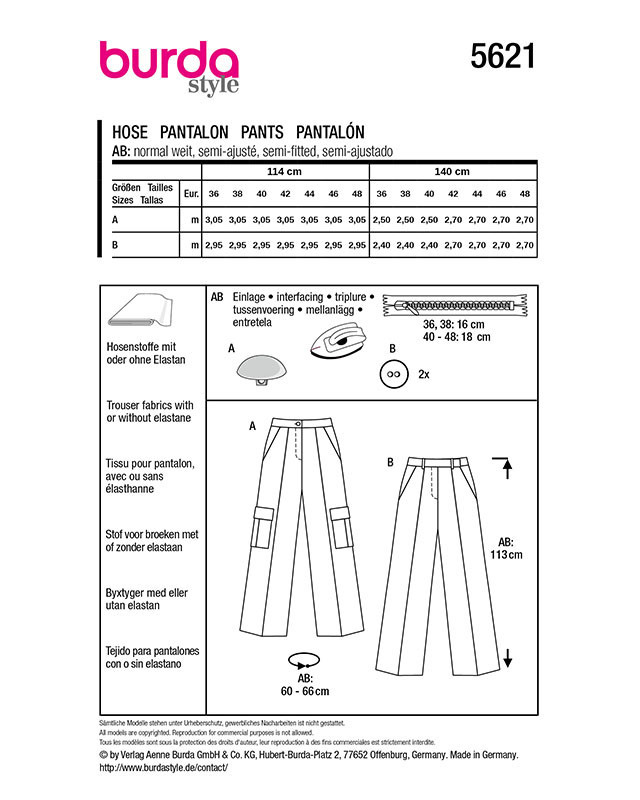 Patron Pantalon Burda 5621 - Mercerine