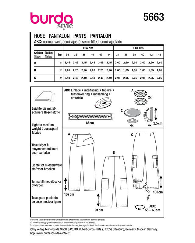 Patron Pantalon Burda 5663 - Mercerine