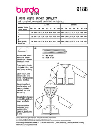 Patron Veste Burda 9188 - Mercerine