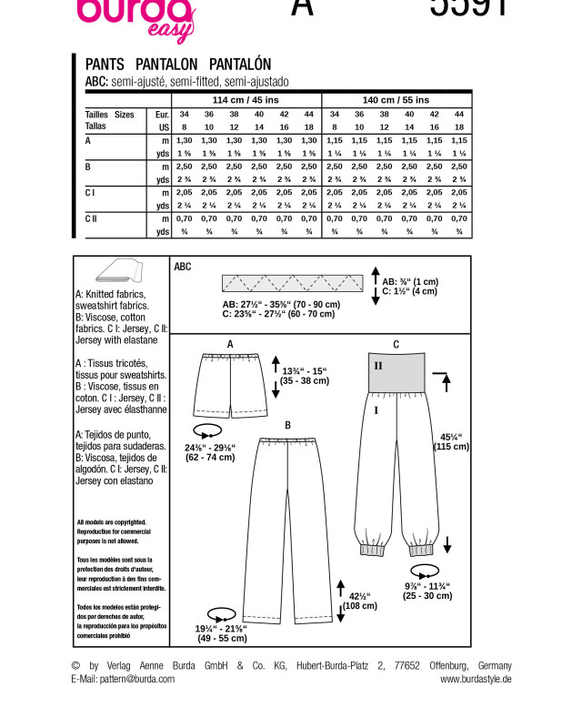 Patron Pantalon & Shorts Burda 5591 - Mercerine