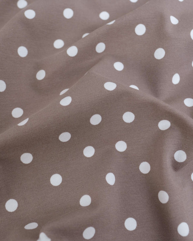Jersey de Coton Gris Motif Pois Blancs - Mercerine