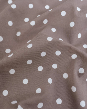 Jersey de Coton Gris Motif Pois Blancs - Mercerine