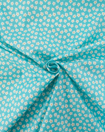 Popeline de Coton Fleuri Turquoise