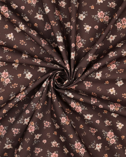 Popeline de Coton Cacao Fleurie Romantique - Mercerine
